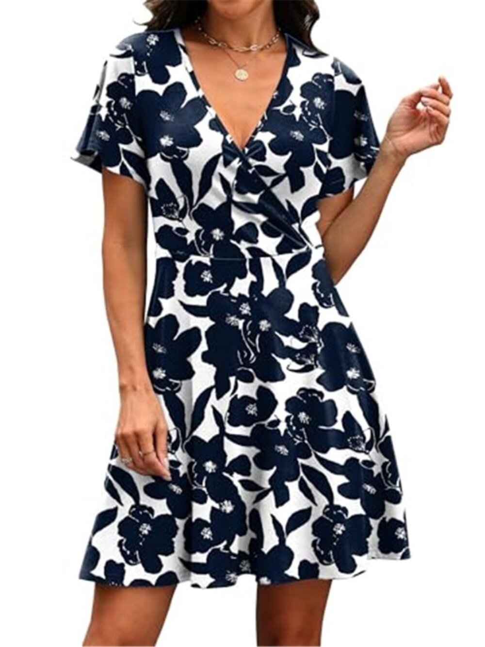 Womens Casual Dresses Wrap V Neck Dress A-Line Ruffle Sleeve Summer - Picture 3 of 5